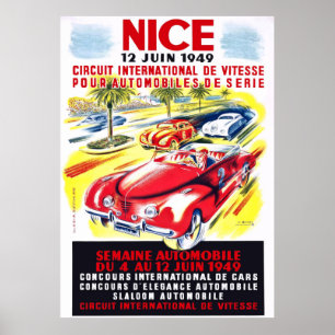 Póster Carrera de automóviles en el circuito de Niza 1949