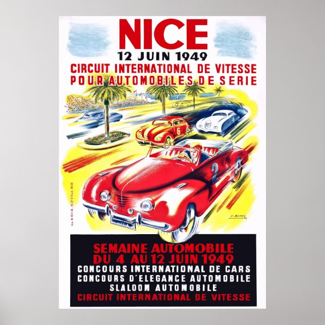 Póster Carrera de automóviles en el circuito de Niza 1949 (Frente)