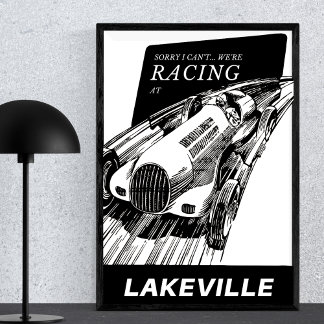 Póster Carrera de automóviles Lakeville Connecticut Retro
