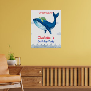Póster Carrera de ballenas tortuga linda fiesta de cumpl