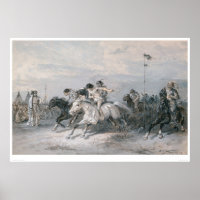 Carrera de caballos en un campamento indio sioux (