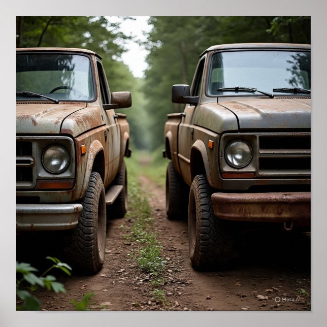 Póster Carrera de camionetas de cosecha paralela (Frente)