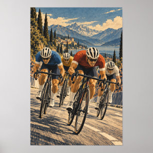 Póster Carrera de Ciclismo en Carretera Paisaje Montañoso