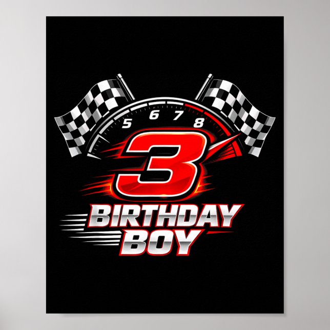 Póster Carrera de coches 3 fiesta de cumpleaños carreras  (Frente)