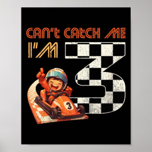 Póster Carrera de coches de cumpleaños de 3 años de niños
