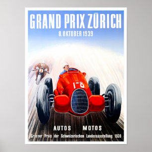 Póster Carrera de época del Gran Premio de Zúrich de 1939