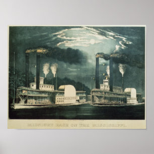 Póster Carrera de medianoche en el Mississippi, 1875