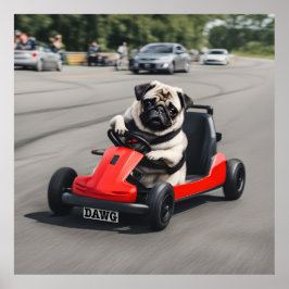 Póster Carrera de Pug go-kart