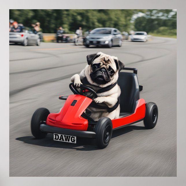 Póster Carrera de Pug go-kart (Frente)