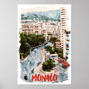 Póster Carrera de retro de Mónaco viajes Riviera Francesa