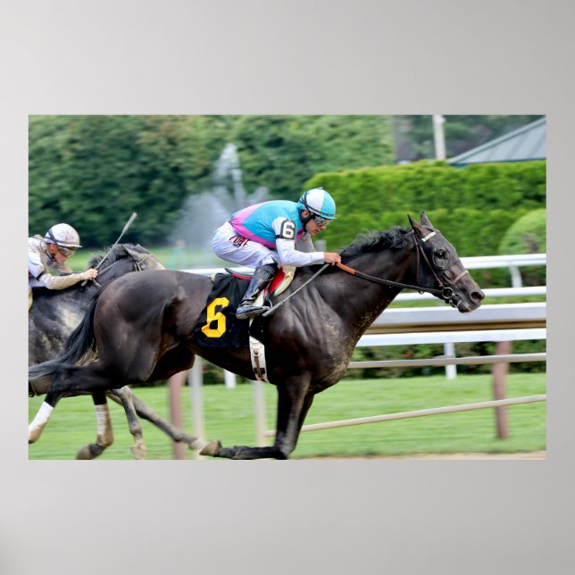 Póster Carrera de Saratoga - Gran Bobby y jockey Junior A (Frente)