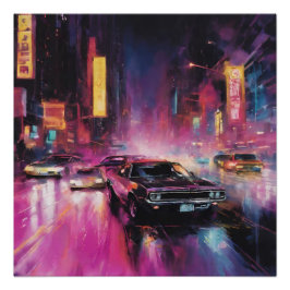 Póster Carreras callejera nocturna en la vibrante ciudad