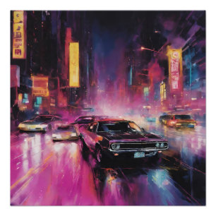 Póster Carreras callejera nocturna en la vibrante ciudad