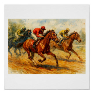 Póster Carreras de caballos,