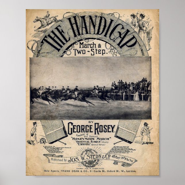 Póster Carreras de caballos de época Handicap 1890 (Frente)