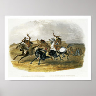 Póster Carreras de caballos de los indios sioux cerca de 