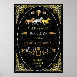 Póster Carreras de caballos Derby Day Fiesta Art Deco Oro