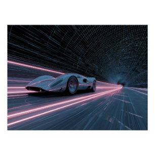 Póster Carreras de coches retro futuristas en una cuadríc