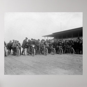 Póster Carreras de motocicletas, 1915. Foto antigua