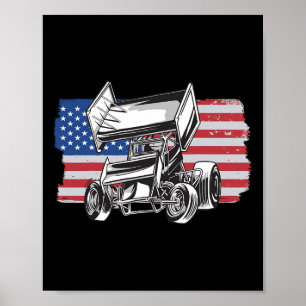 Póster Carreras de Sprint Car Bandera de EE. UU.