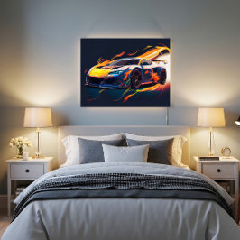 Póster Carreras de Supercar Vibrantes Llamas Digitales