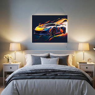 Póster Carreras de Supercar Vibrantes Llamas Digitales