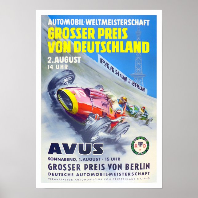 Póster Carreras de vintage de Avus Grand Prix de 1957 (Frente)