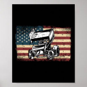 Póster Carreras Dirt Track Usa Flag Sprint Car Vintage