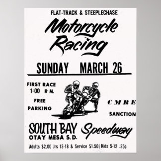 Póster Carreras en motocicleta South Bay Speedway Otay Me