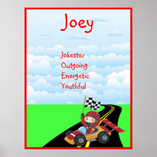 Póster Carreras Race Car Boys Room Name Art Print