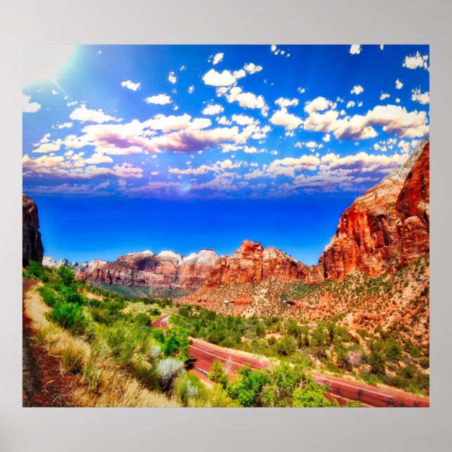 Póster Carretera a través del Parque Nacional de Zion (Frente)