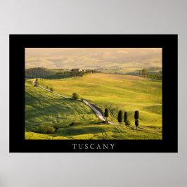 Póster Carretera blanca en el paisaje toscano poster negr