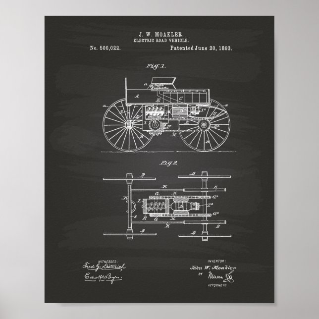 Póster Carretera Eléctrica 1893 Patent Art Chalkboard (Frente)