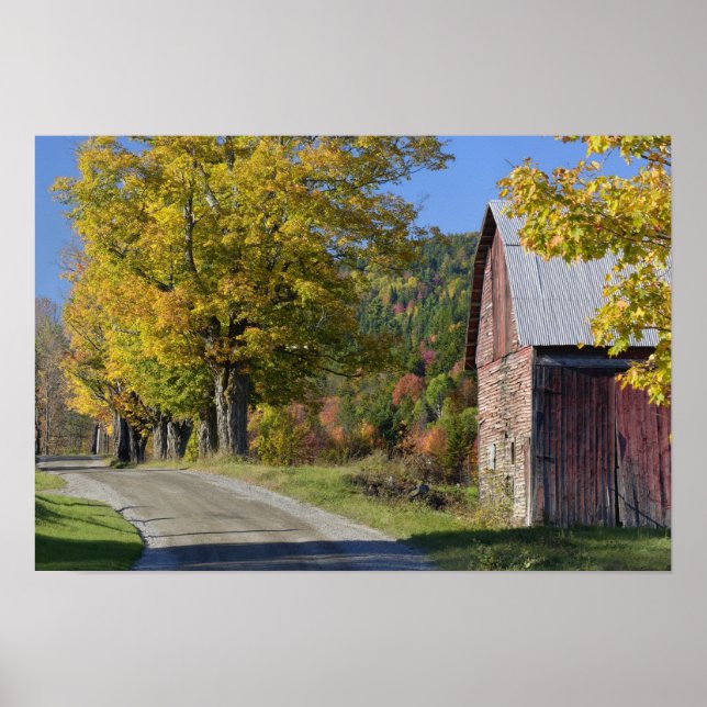 Póster Carretera junto a un clásico granero rural / granj (Frente)