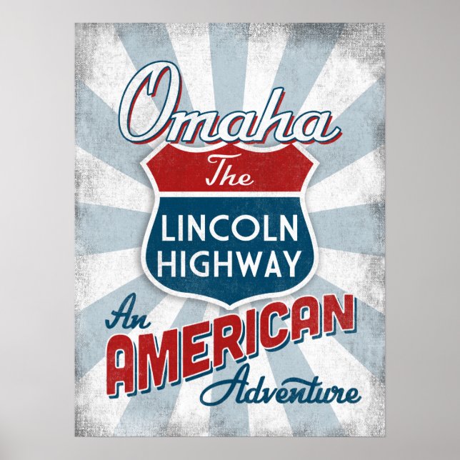 Póster Carretera Omaha Lincoln Vintage America Nebraska (Frente)