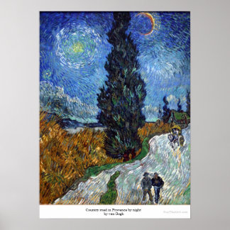 Póster Carretera rural de Provenza por noche en van Gogh