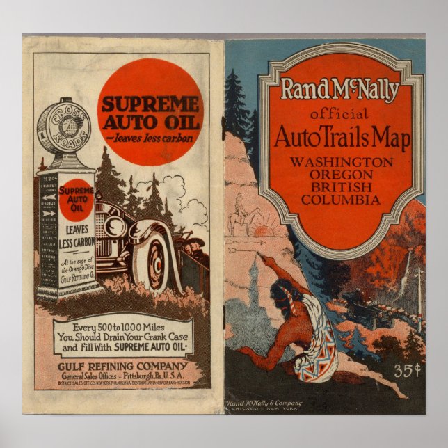 Póster Carreteras automovilísticas de Washington, Oregon (Frente)