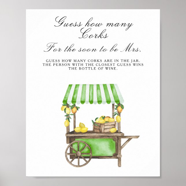 Póster carrito con limones - adivina cuántos corchos (Frente)