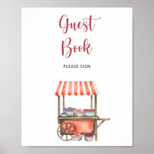 Póster carrito de acuarela de bayas \ Libro de invitados