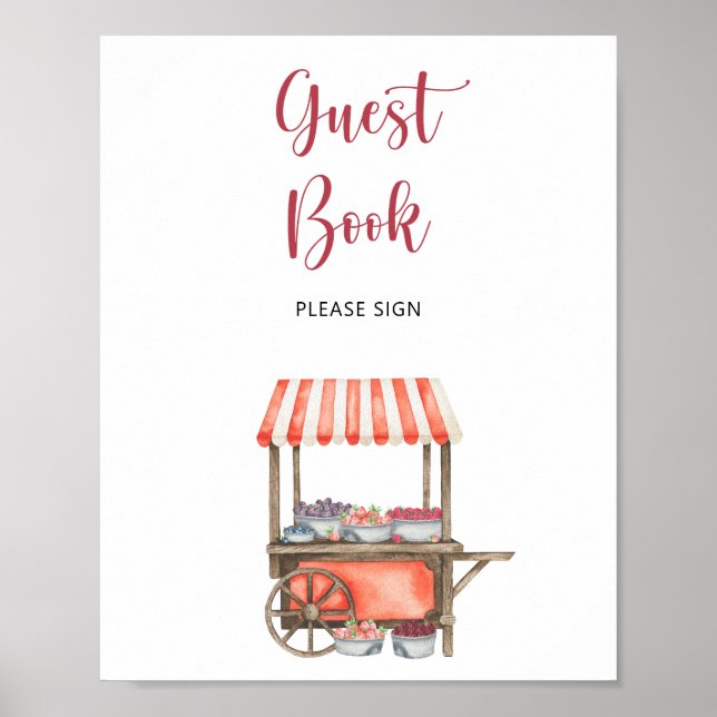 Póster carrito de acuarela de bayas \ Libro de invitados (Frente)