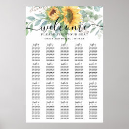 Póster Carrito de Asientos de Boda Rústico de Girasoles y