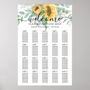Póster Carrito de Asientos de Boda Rústico de Girasoles y