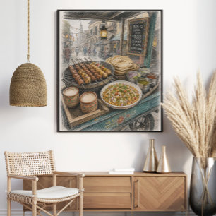 Póster Carrito de comida callejera BBQ pakistaní
