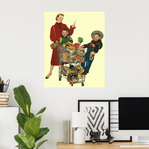 Póster Carrito de compras para familias, madres y niños r