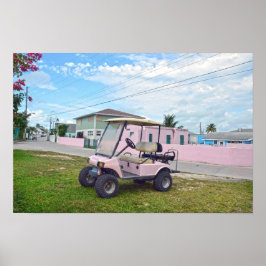 Póster Carrito de Golf Rosa en las Bahamas