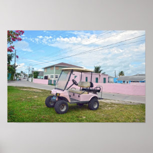 Póster Carrito de Golf Rosa en las Bahamas