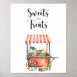 Póster Carrito de mercado para baby shower - dulces y gol