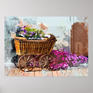 Póster Carro callejero francés en Alsacia