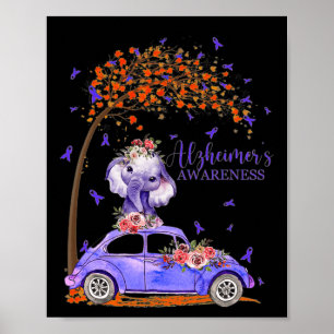 Póster Carro Cinta púrpura Floral Alzheimerheimer Brain A