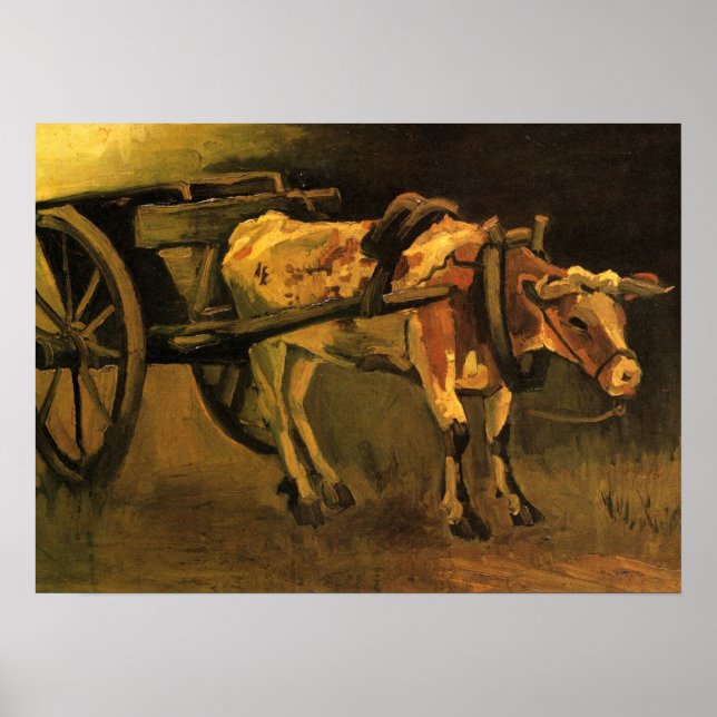 Póster Carro con ox rojo y blanco (Vincent van Gogh) (Frente)